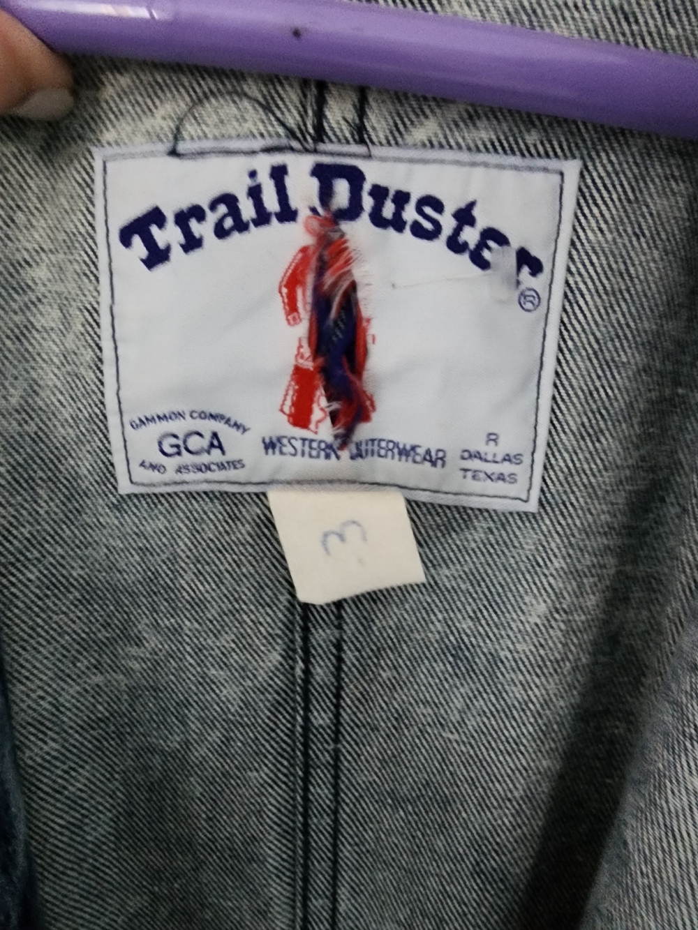 Vintage TRAIL DUSTER Denim Leather Fringe with Teal  Purple Accents 25" PTP - Picture 9 of 16
